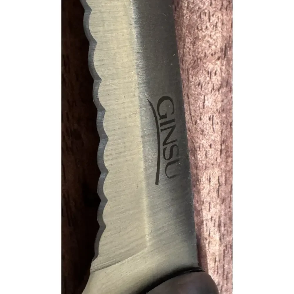 GINSU Stainless Steel Serrated Edge Boning Knife ~ Metal Handle